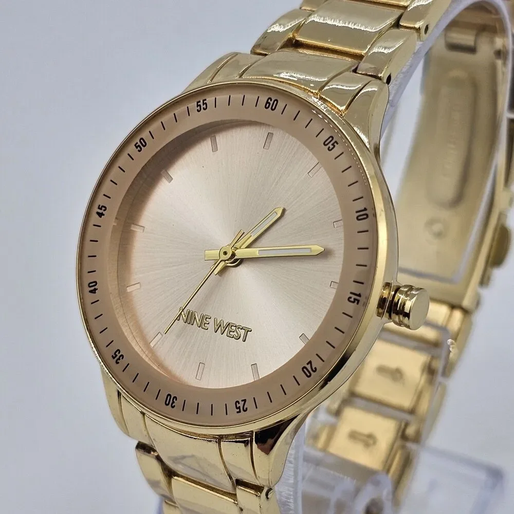 Nine West Women's Watch 35MM Gold Pink Dial Gold Bracelet Band 6.5